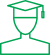 Green line icon of a graduate wearing a mortarboard cap, representing education and learning.
