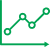 Green line icon of an upward trending line graph with data points, representing finance and growth.