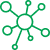 Green line icon of interconnected nodes forming a network, representing innovation and connectivity.