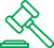 Green line icon of a judge's gavel resting on a sound block, representing legal services and law.
